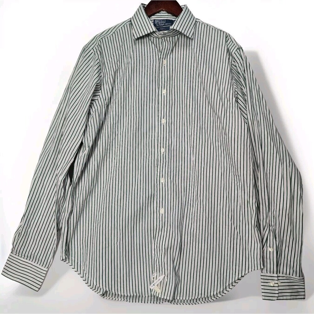 Vintage Polo Ralph Lauren Mens 16.5x36/37 Custom Fit Regent White Green Stripe